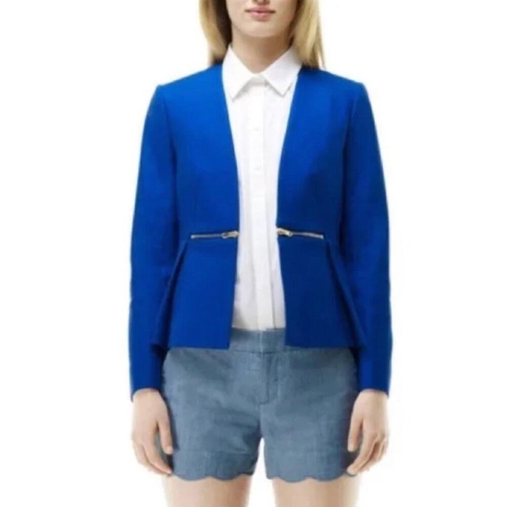 Club Monaco Nora Linen Royal Blue Cobalt Blazer Jacket Zipper Size 8 $249 Office